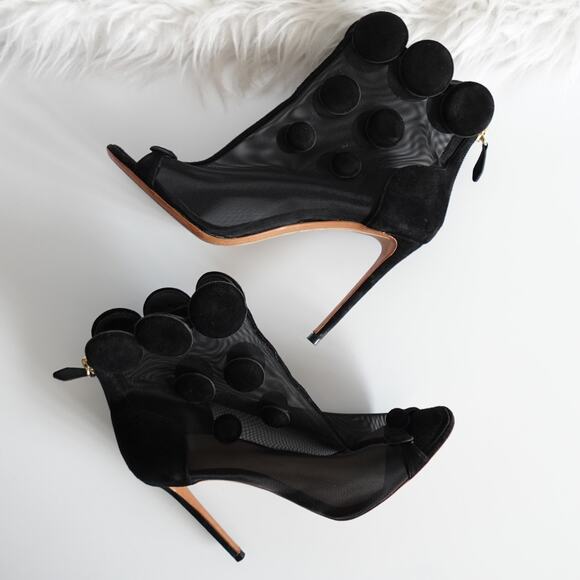 Nicholas Kirkwood Quantum Black Suede Mesh Peep-Toe High Heel Booties - Picture 3 of 11